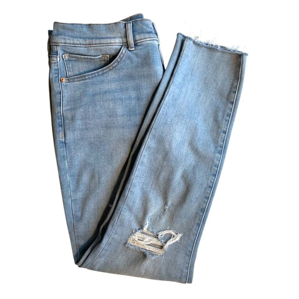 EUC Express Denim Blue High Rise Distressed Skinny Jeans Size 10 R